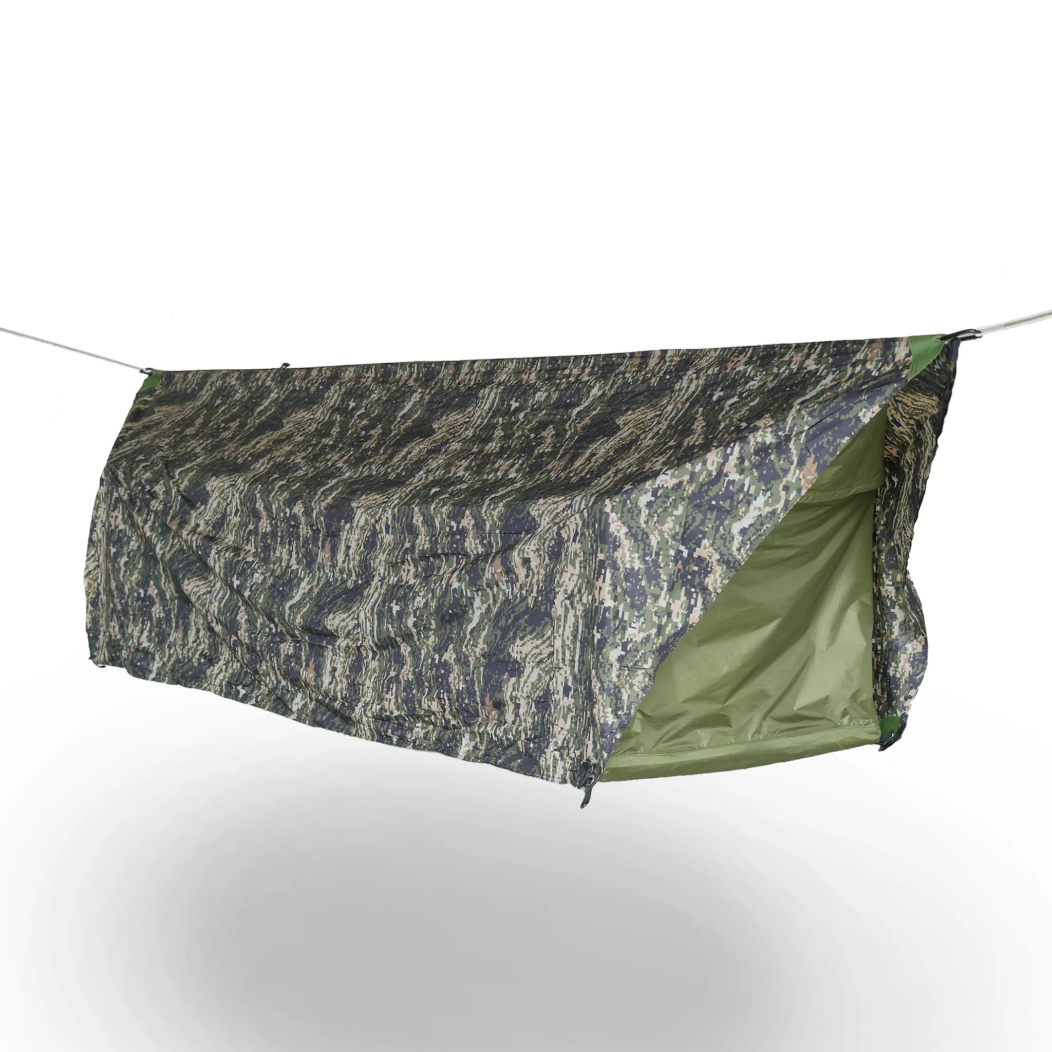 Haven Tents camouflage rainfly provides extended protection and stealth shelter.