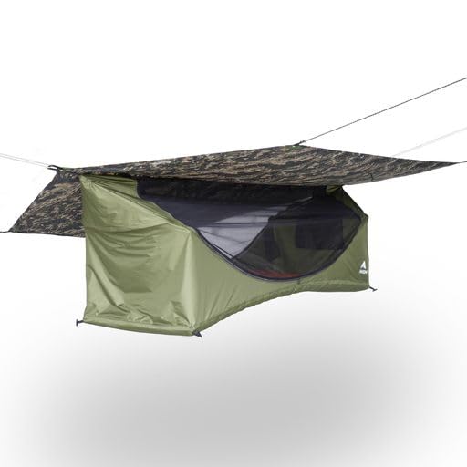 Haven Tents Haven XL lay-flat hammock tent in digital camo for spacious all-night comfort.