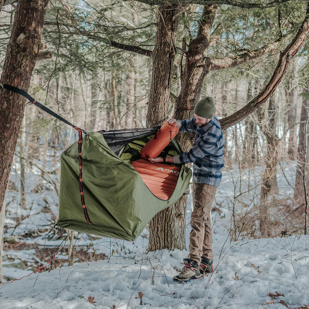 Haven Tents Original hammock-tent with stakes image signaling secure anchoring