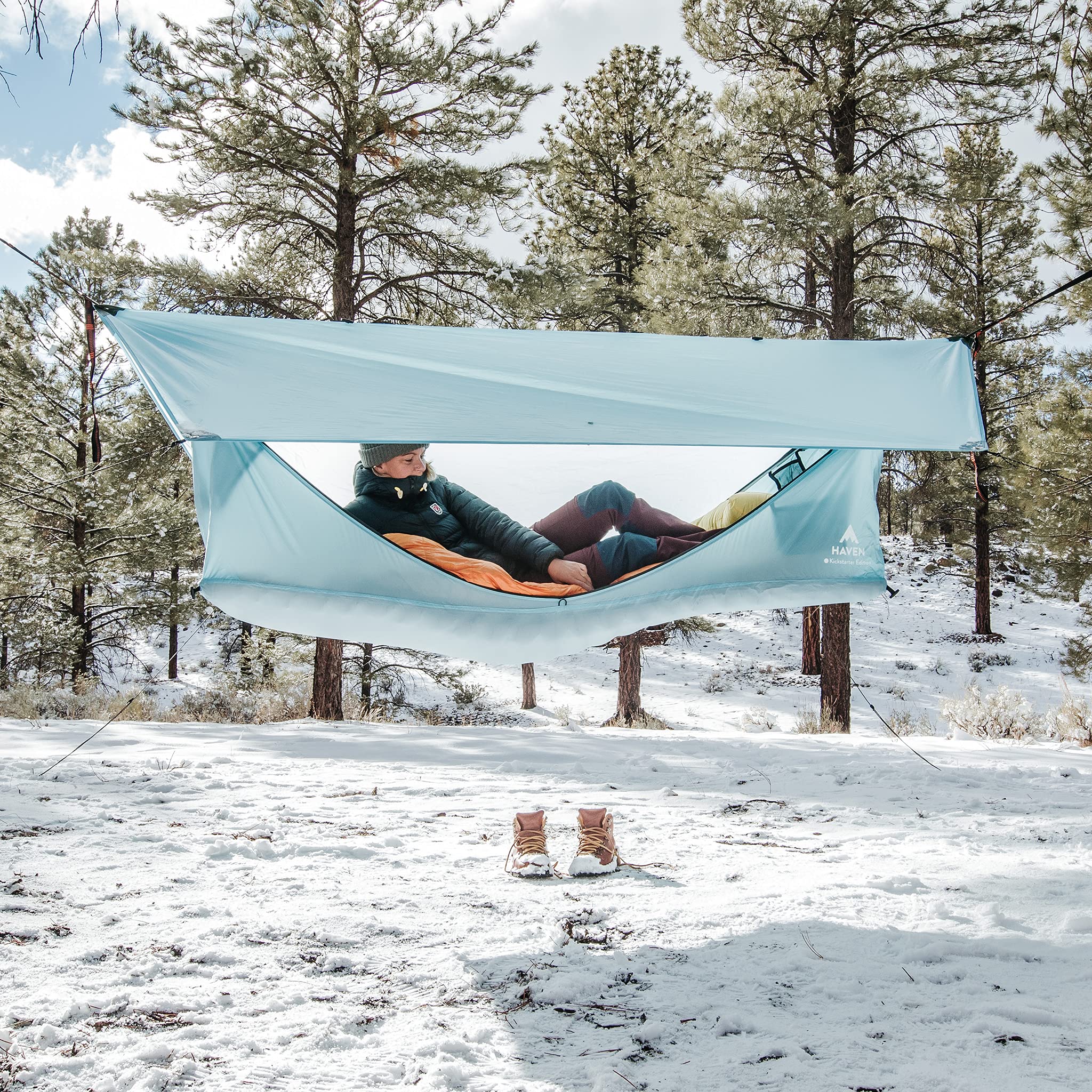 Haven Tents lounge-mode image highlights daytime hammock seating