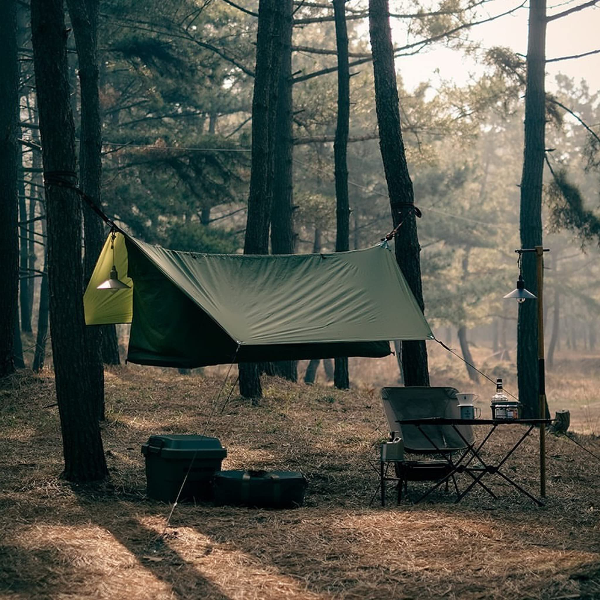Haven Tents Original tree straps setup image illustrating quick, pole-free setup