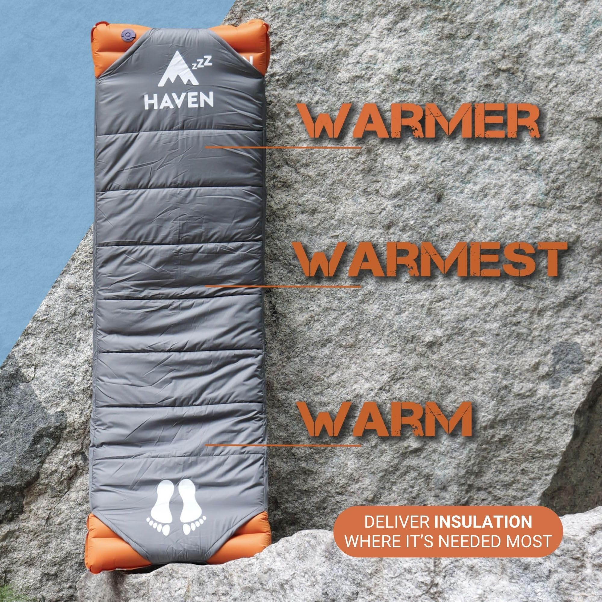Haven Tents pad cover side view reveals layered insulation for targeted warmth.