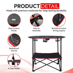 HavenCove camping table 74x74x60cm surface supports meals and games.