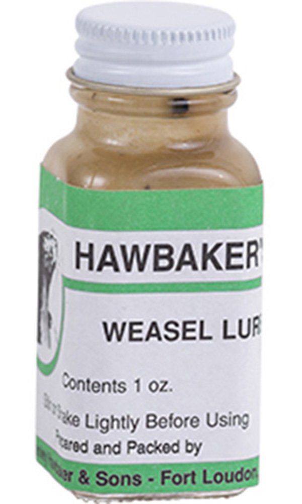 Hawbaker Lure Weasel Lure in a 1 oz square bottle for field trapping.