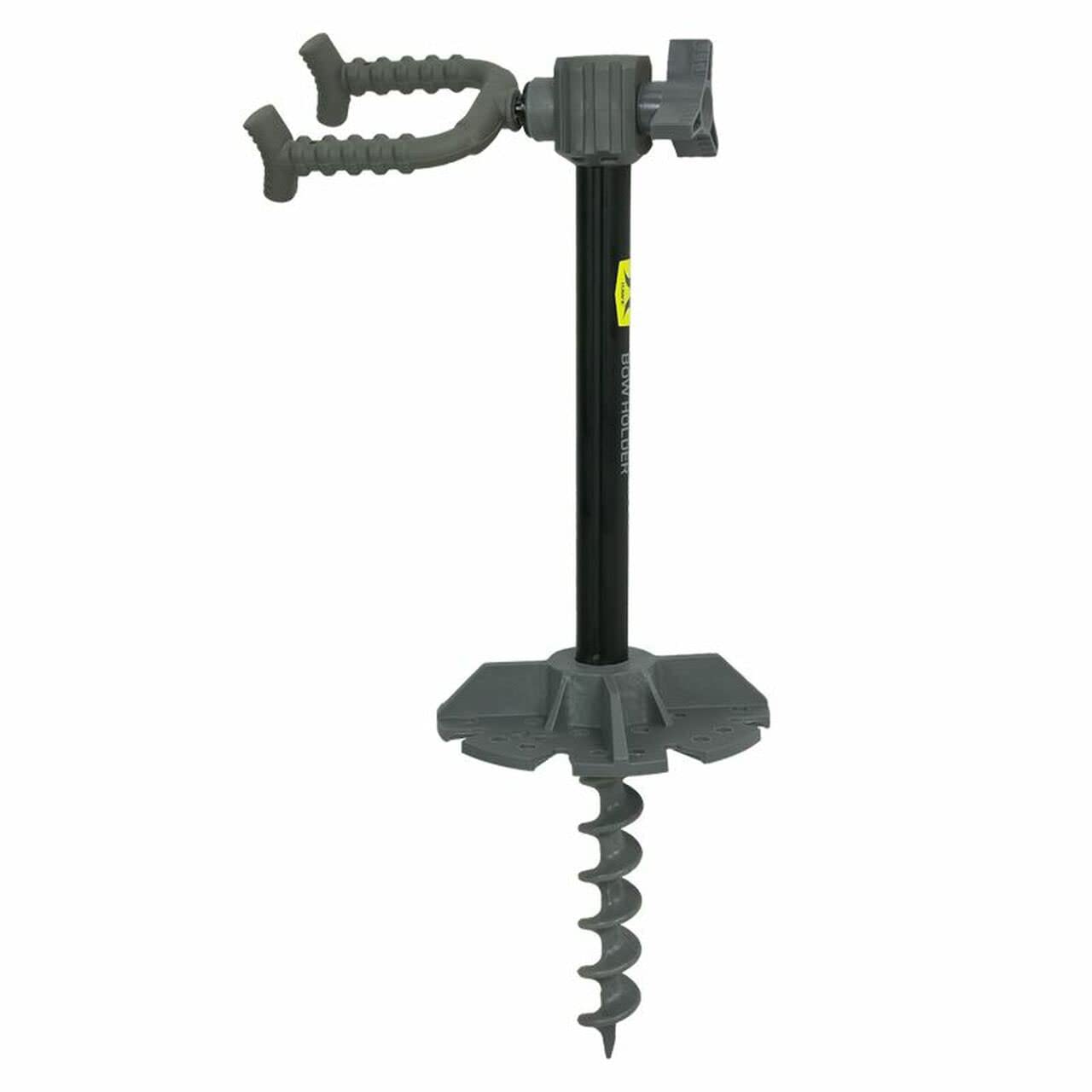 Hawk Earth Anchor Bow Holder with ground plate stabilizes your bow on uneven terrain.