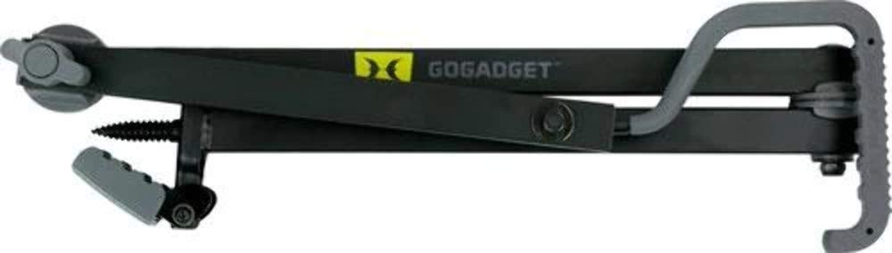 Hawk HA3025 Go Gadget Bow Arm mounted on tree showing secure grips and extra gear hooks.