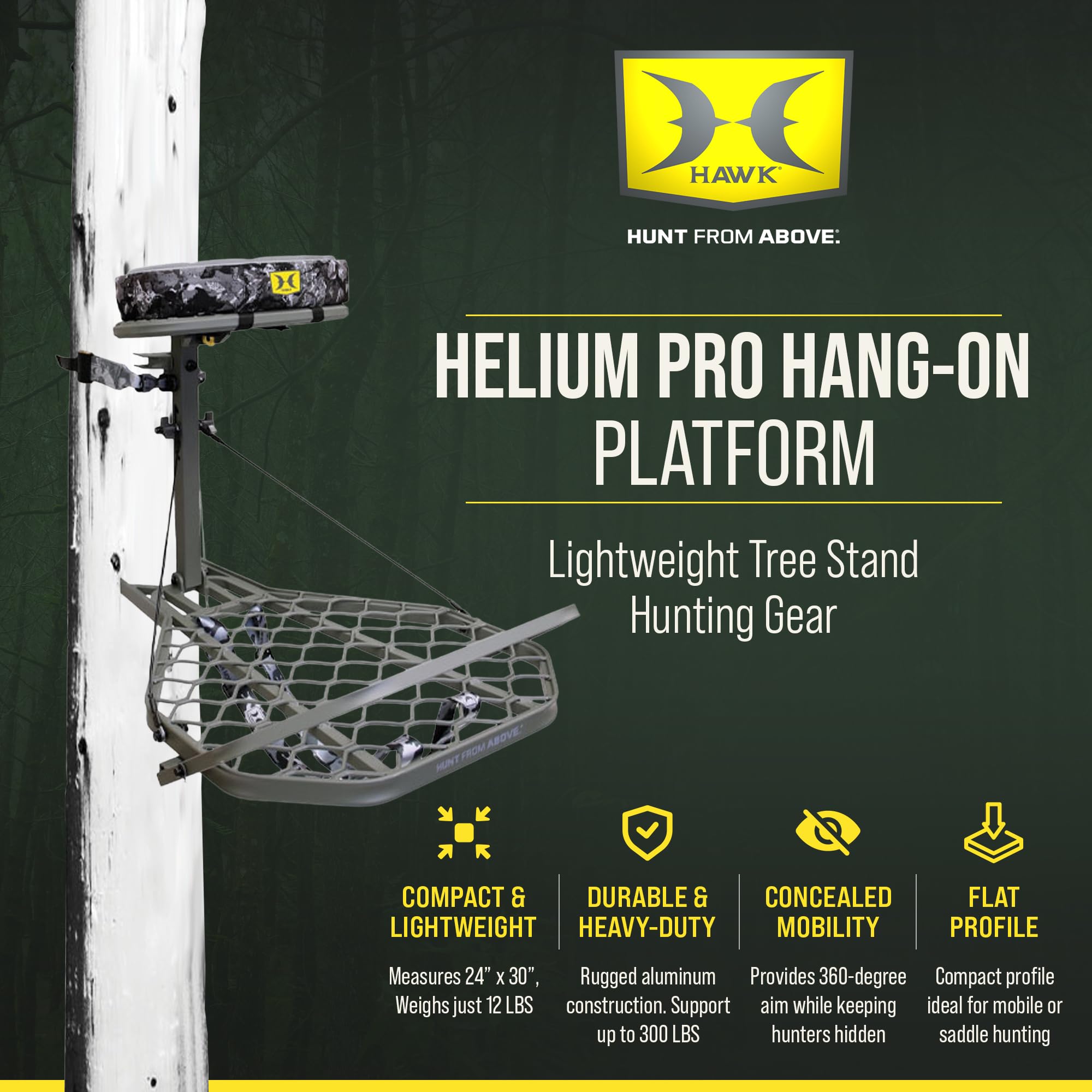 Hawk Hang-On with memory foam seat enhances comfort during long sits.