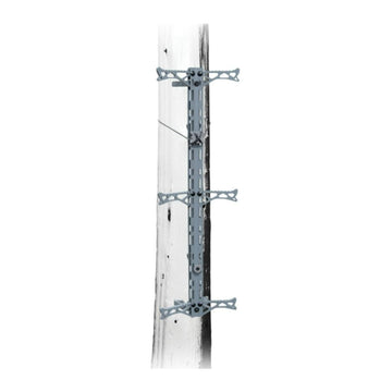 Close-up of Tree-Digger Teeth and angled footpeg on Hawk Helium Gen 2 climbing stick