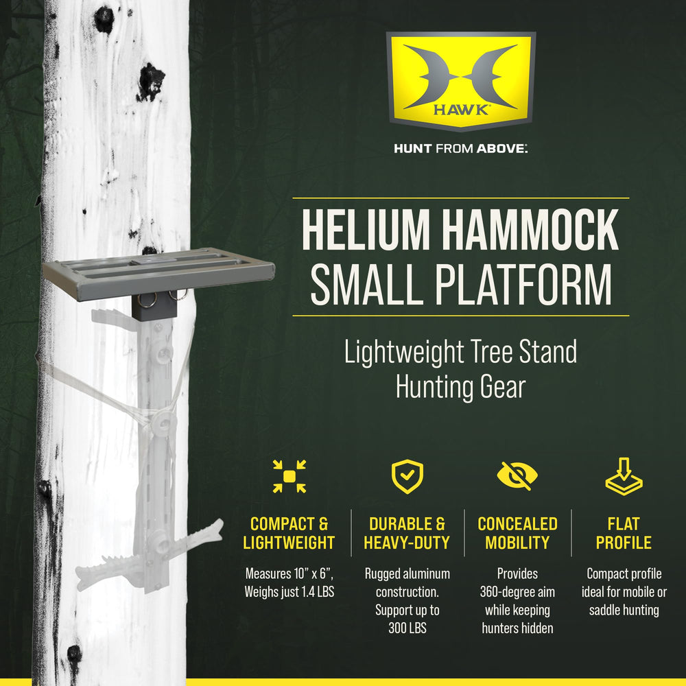 Hawk Helium Hammock Platform side view highlights a slim profile for easy transport.
