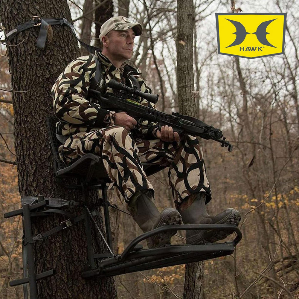 Hawk KickBack LVL footrest extends for relaxed posture during long hunts