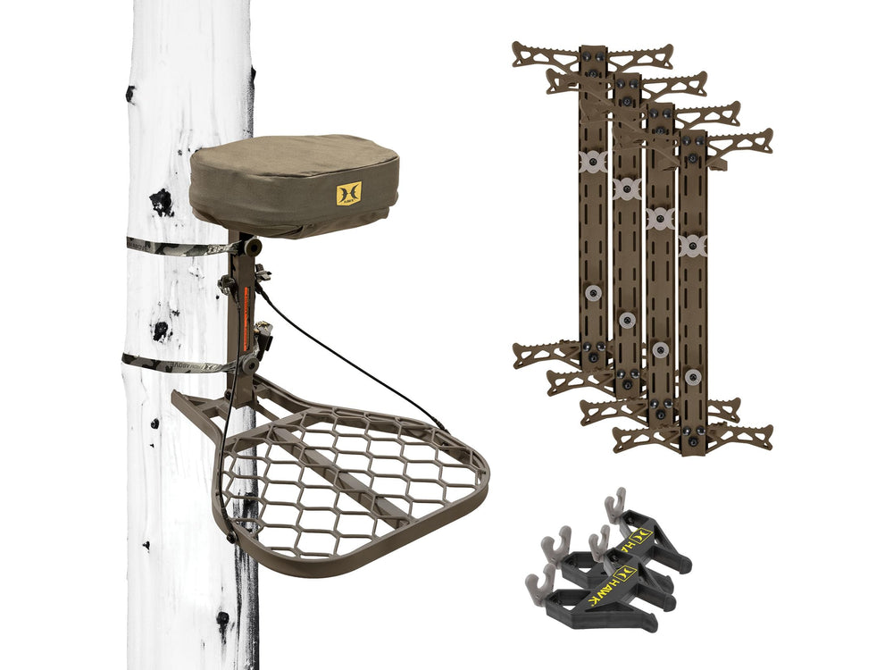 Hawk Micro Lite Hang-On Gen 2 treestand in flat dark earth for comfortable, quiet field setup