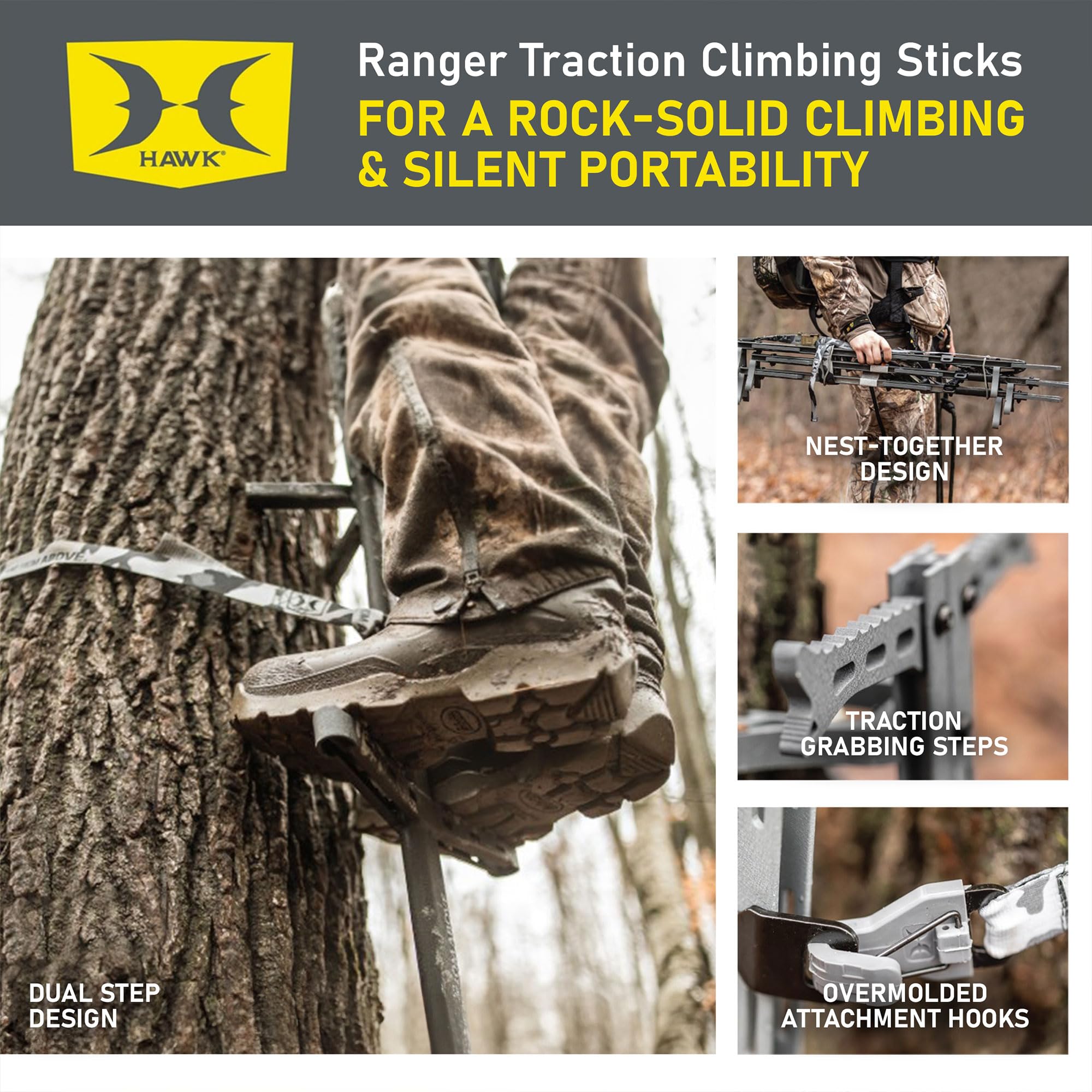 Hawk Ranger angled steps providing non-slip grip and boot clearance