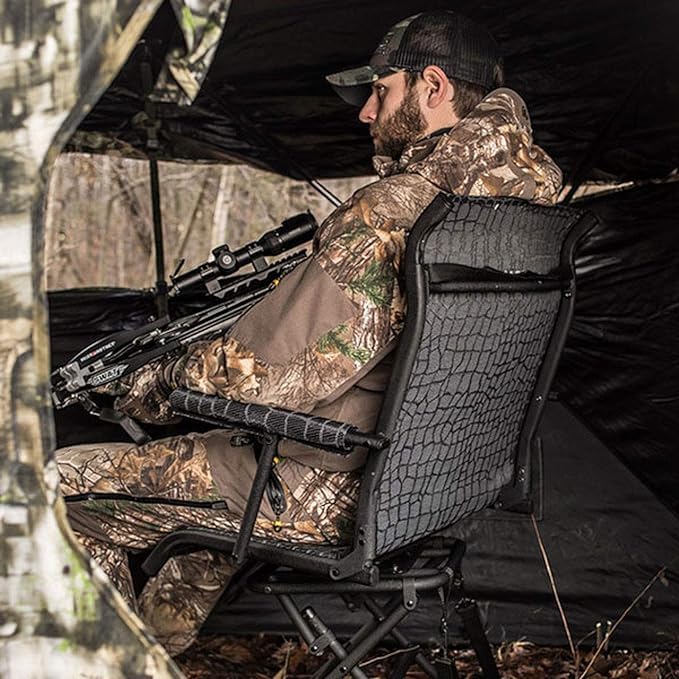 Hawk Stealth Spin Chair flat fold with sling enables easy transport.