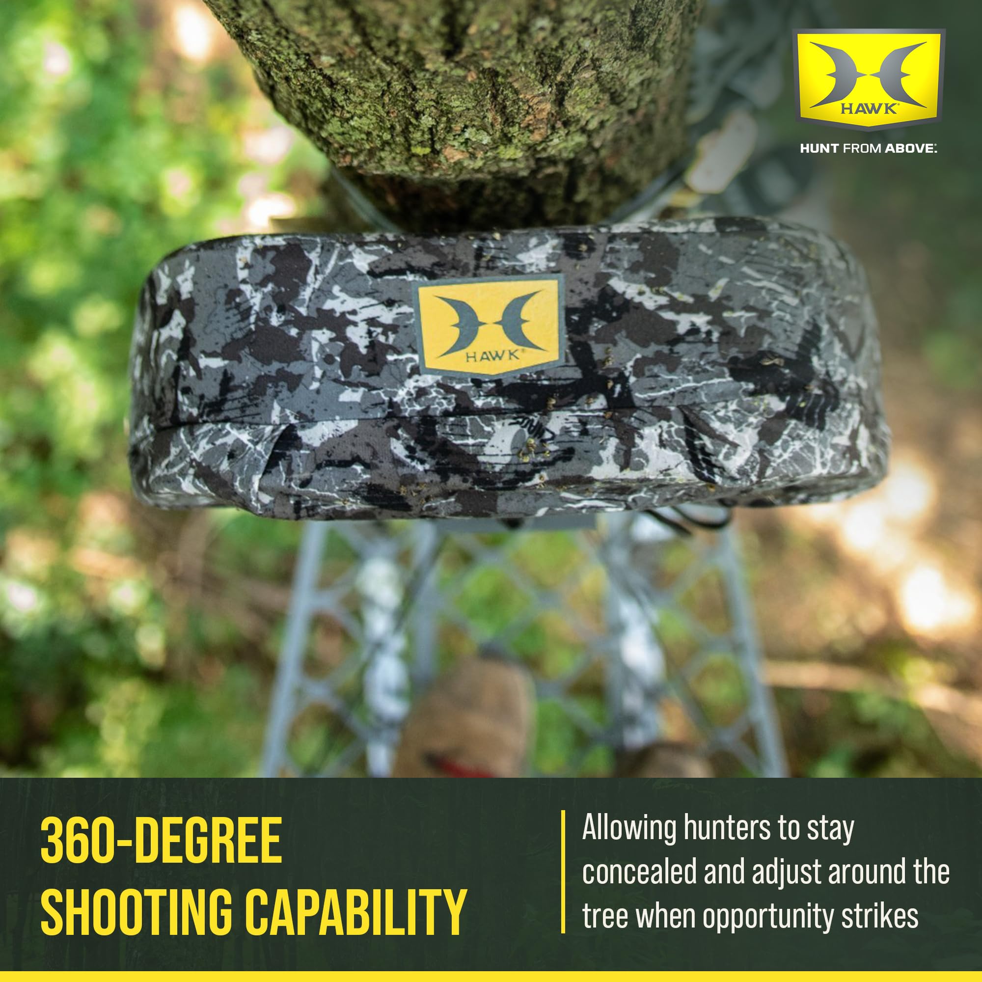 Hawk Ultra Lite Hang-On supports up to 300 pounds with ergonomic back support.