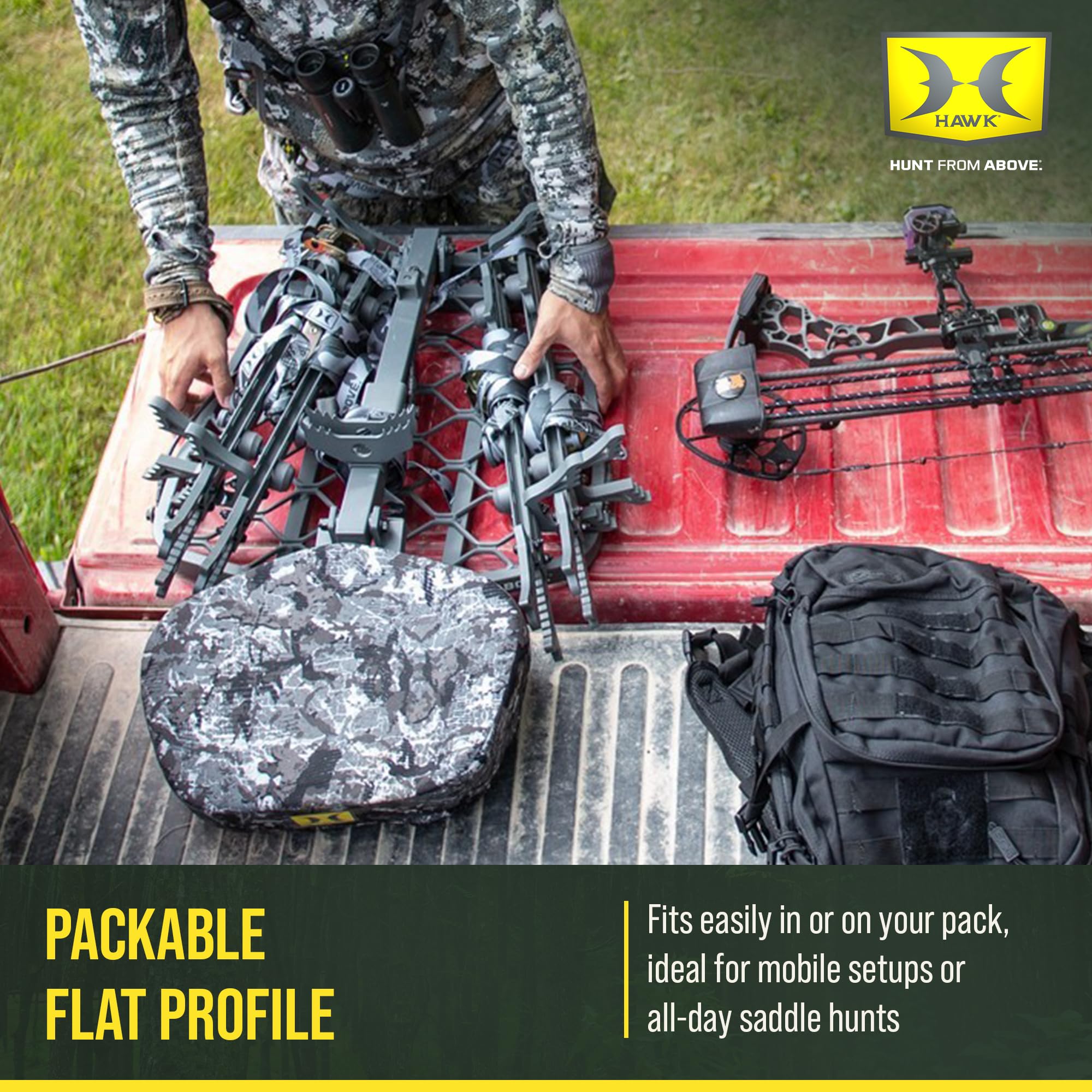 Hawk Ultra Lite Hang-On includes full safety harness and climbing straps.