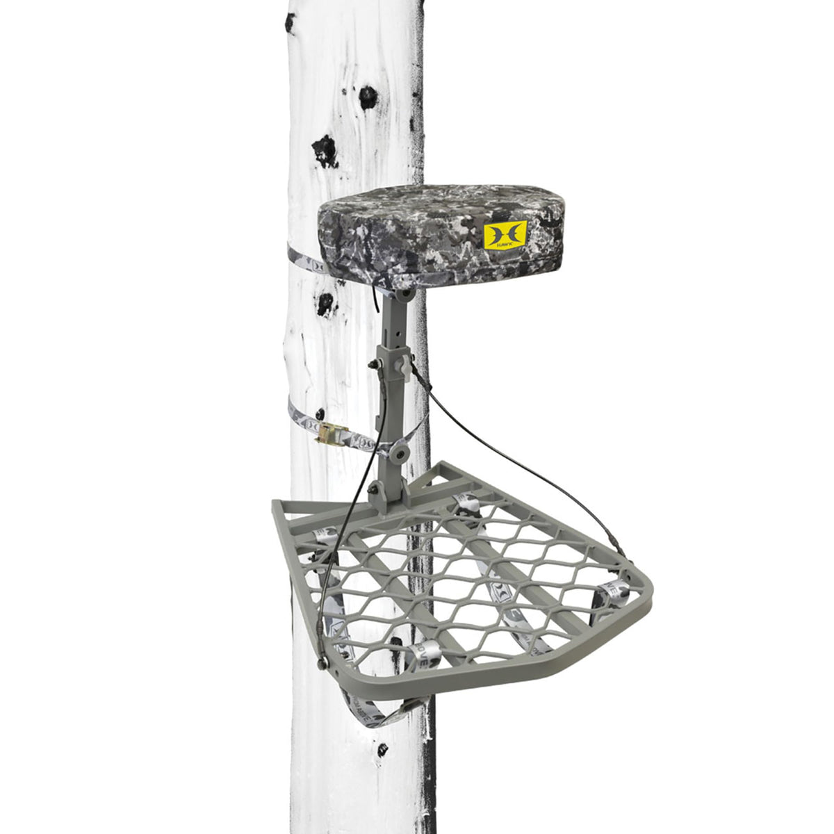Hawk Ultra Lite Hang-On platform with memory foam seat for all-day comfort.