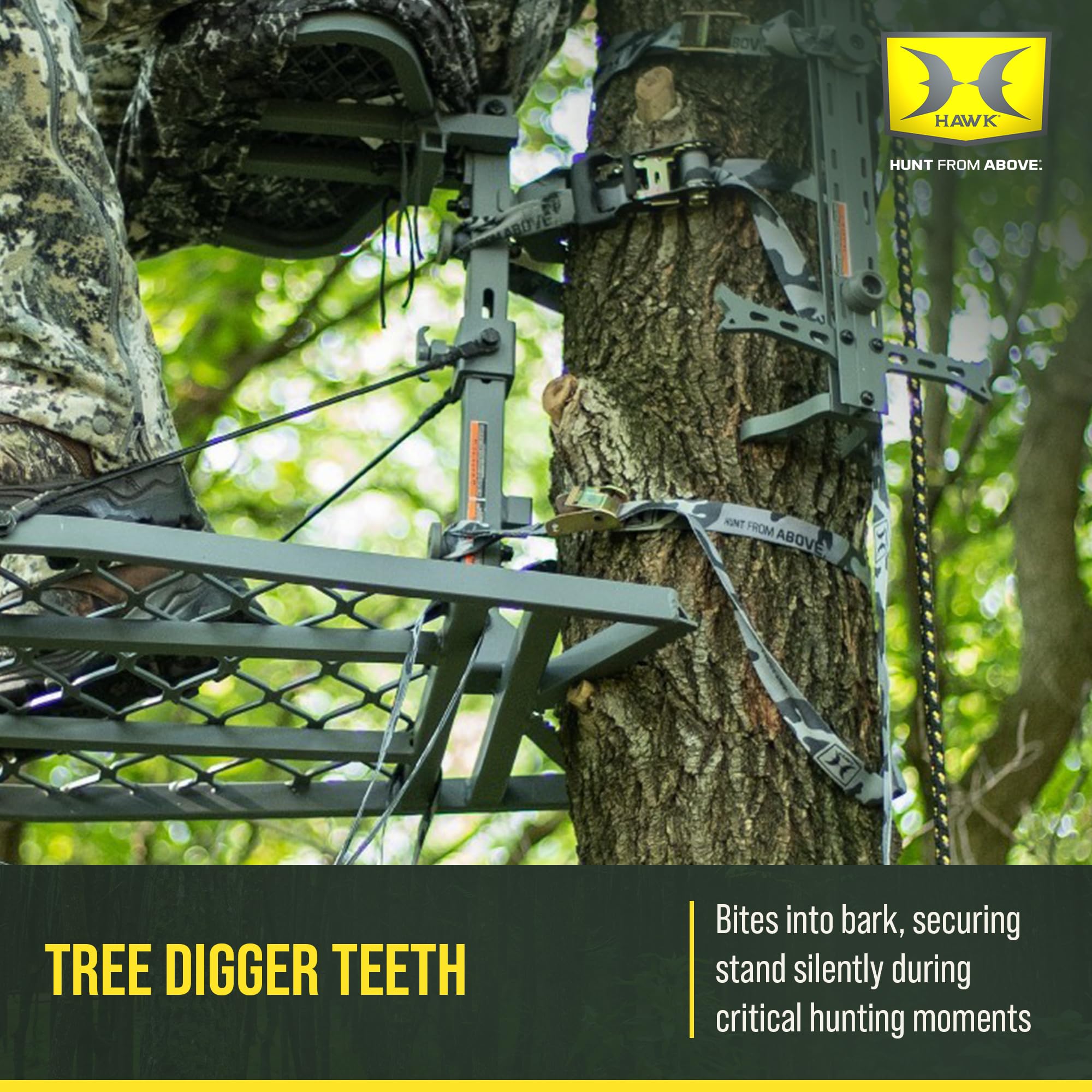 Hawk Ultra Lite Hang-On's tree-digger teeth bite bark for stability.