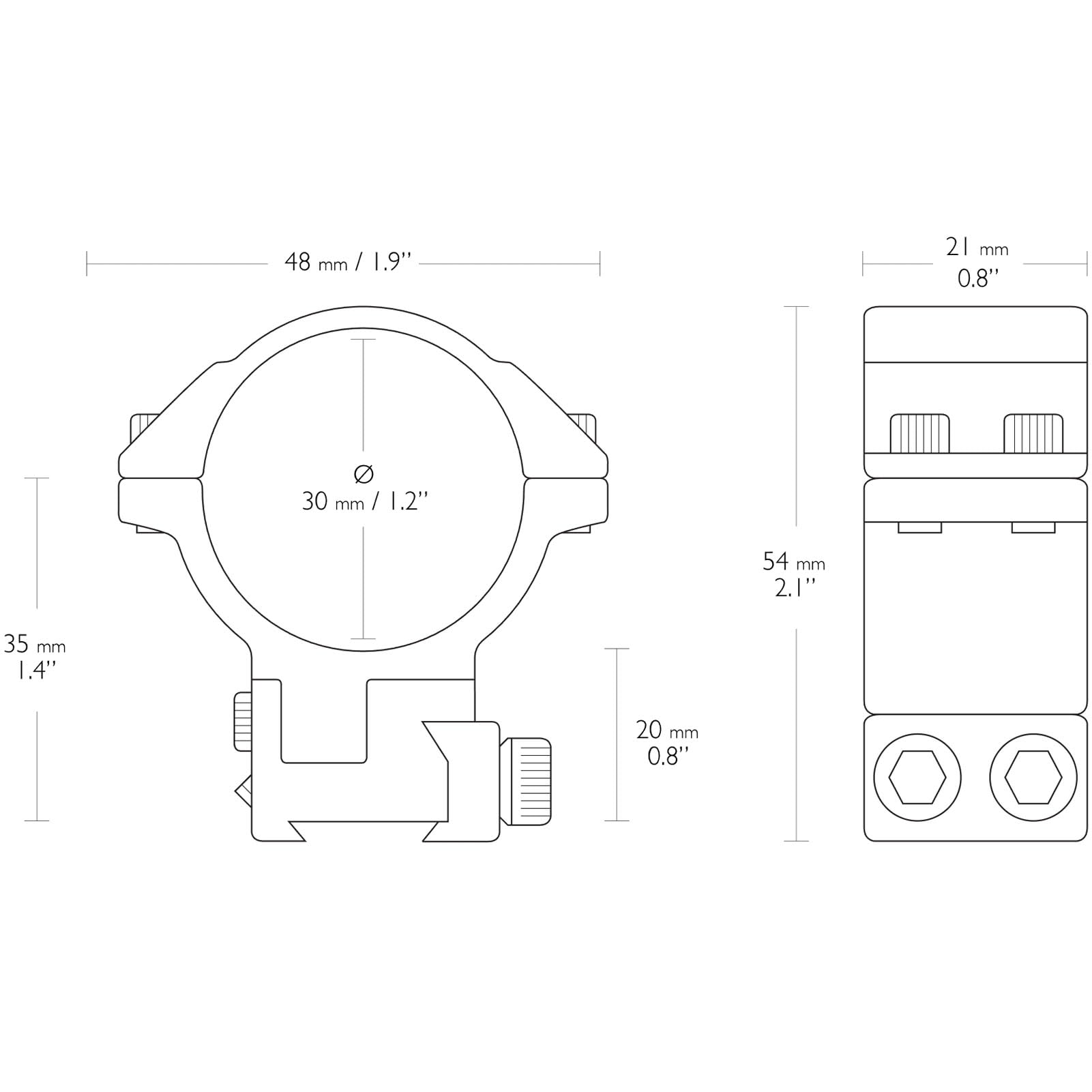 Hawke high-height 30mm scope rings provide clear clearance and reliable alignment.