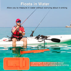 Floating foldable fish ruler shown on water