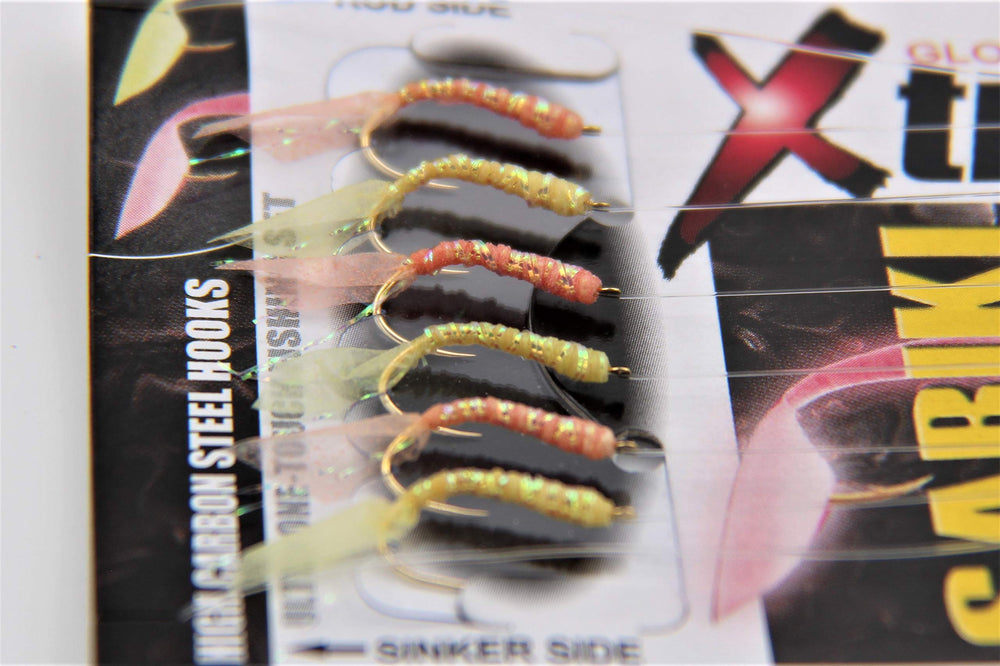 Hayabusa EX0018 Xtremeglo SW Sabiki 6-hooks glow-color rig enhances visibility in dim water