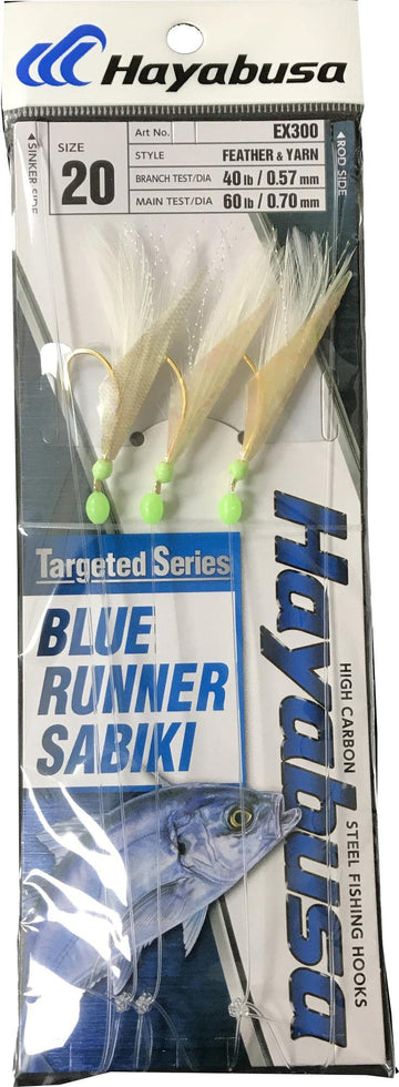 Hayabusa EX300 Blue Runner Sabiki Rig with three hooks ready for surf fishing.