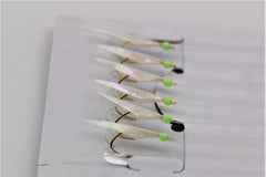 Hayabusa S-068AE-4 Hage Aurora Sabiki hooks, multiple arrangements for efficient baiting.