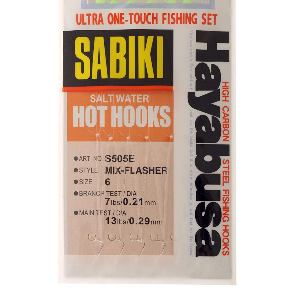 Hayabusa S-505E-6 mix-flash Sabiki hooks in mixed colors attract baitfish