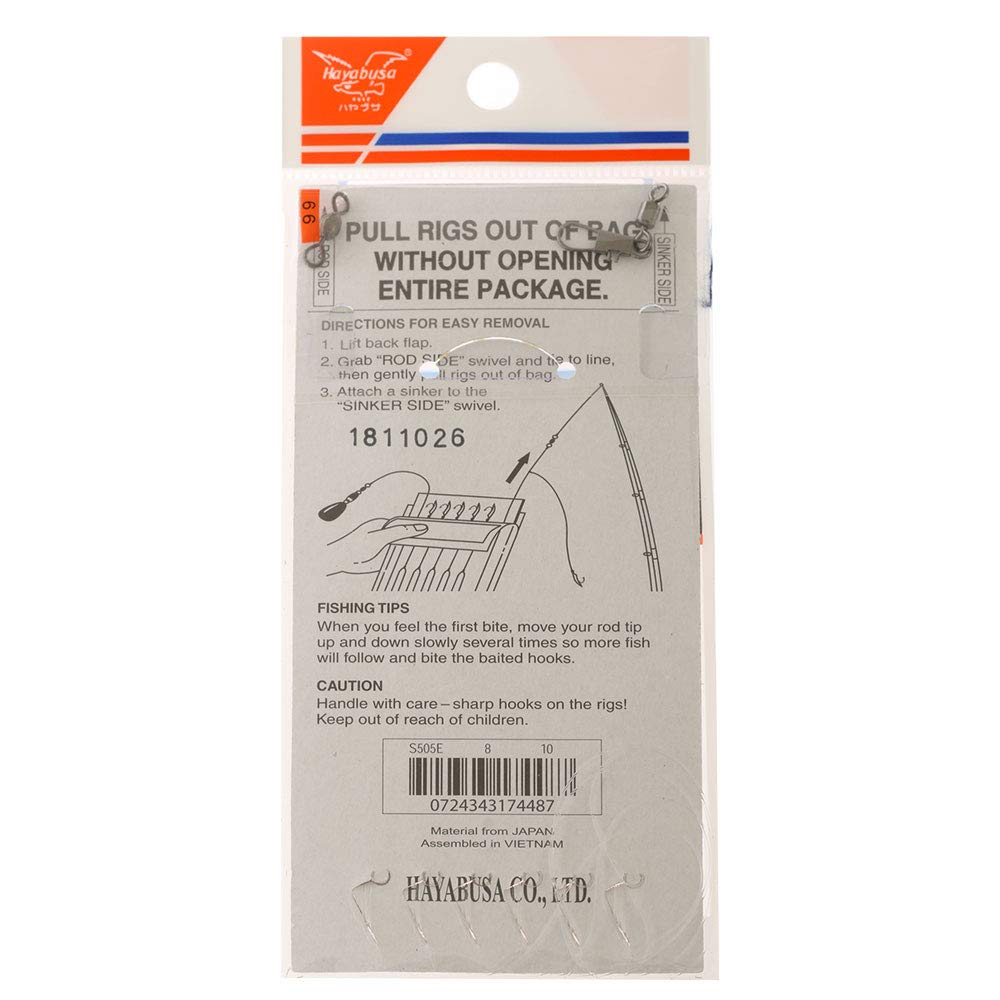 Hayabusa size-8 sabiki hooks enable efficient multi-hook baiting.