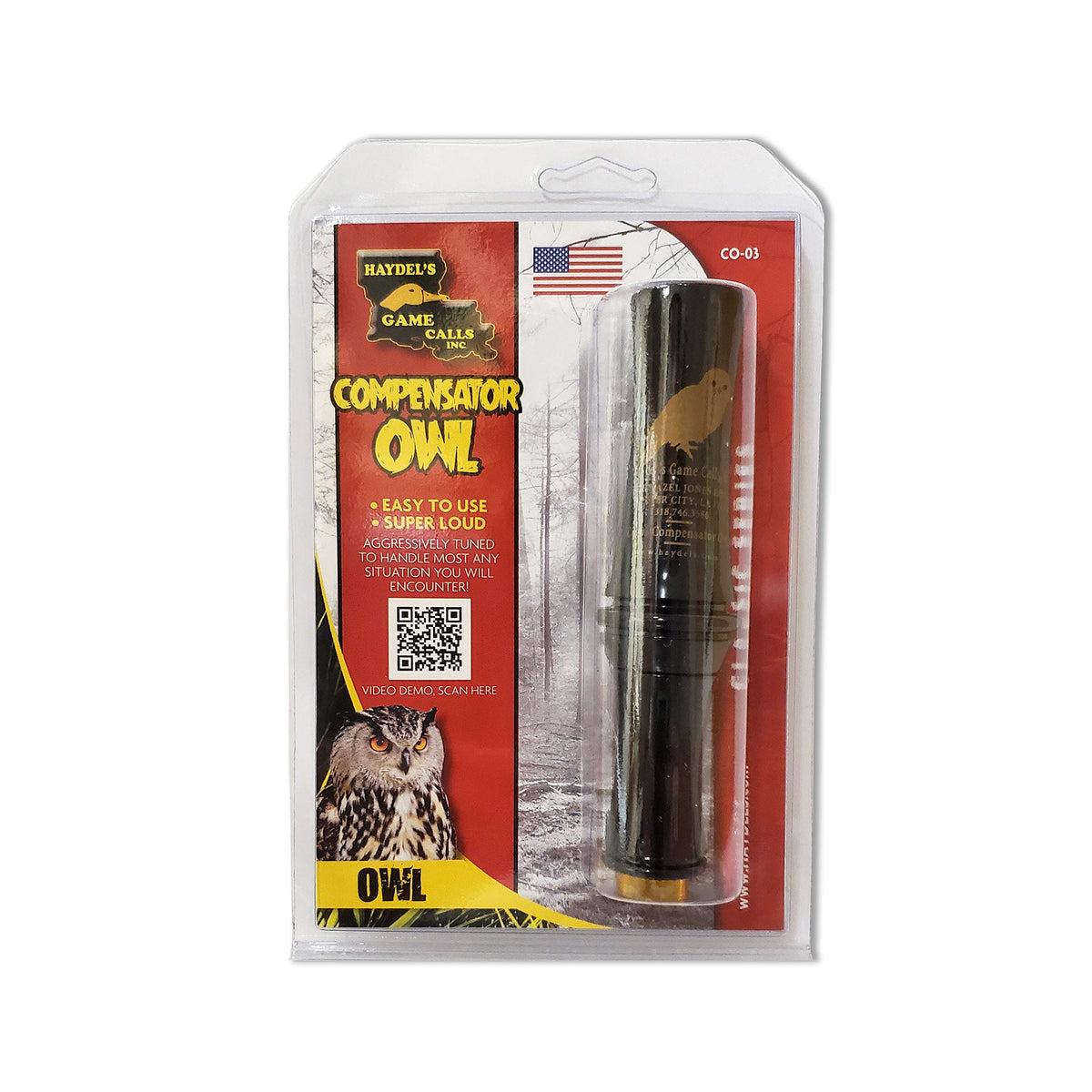 Haydel's CO-03 Compensator Owl Call delivers a lifelike owl hoot in the field.