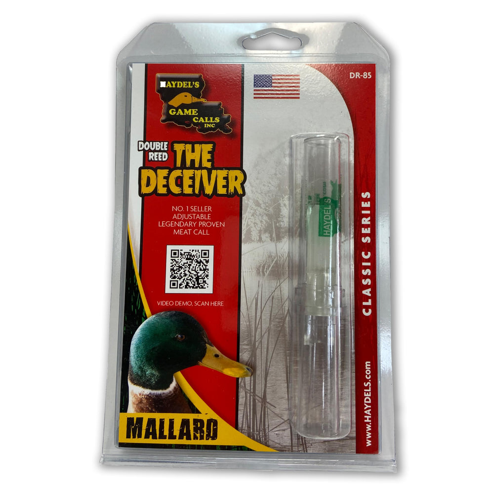 Haydel's DR-85 Mallard Duck Call close-up showing adjustable wedge for tuning