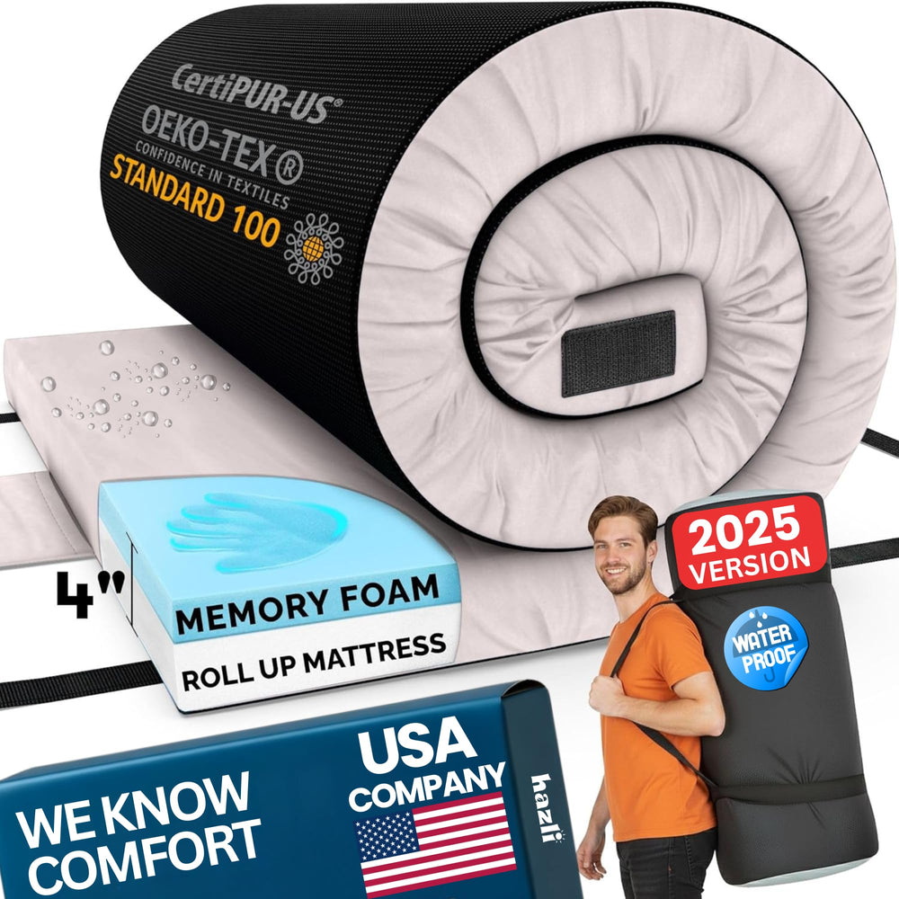 Hazli Matrix Comfort-Cell roll-up memory foam mattress ready for easy camping setup