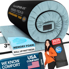 Hazli Matrix Comfort-Cell memory foam camping mat roll-up, compact and portable for traveling.