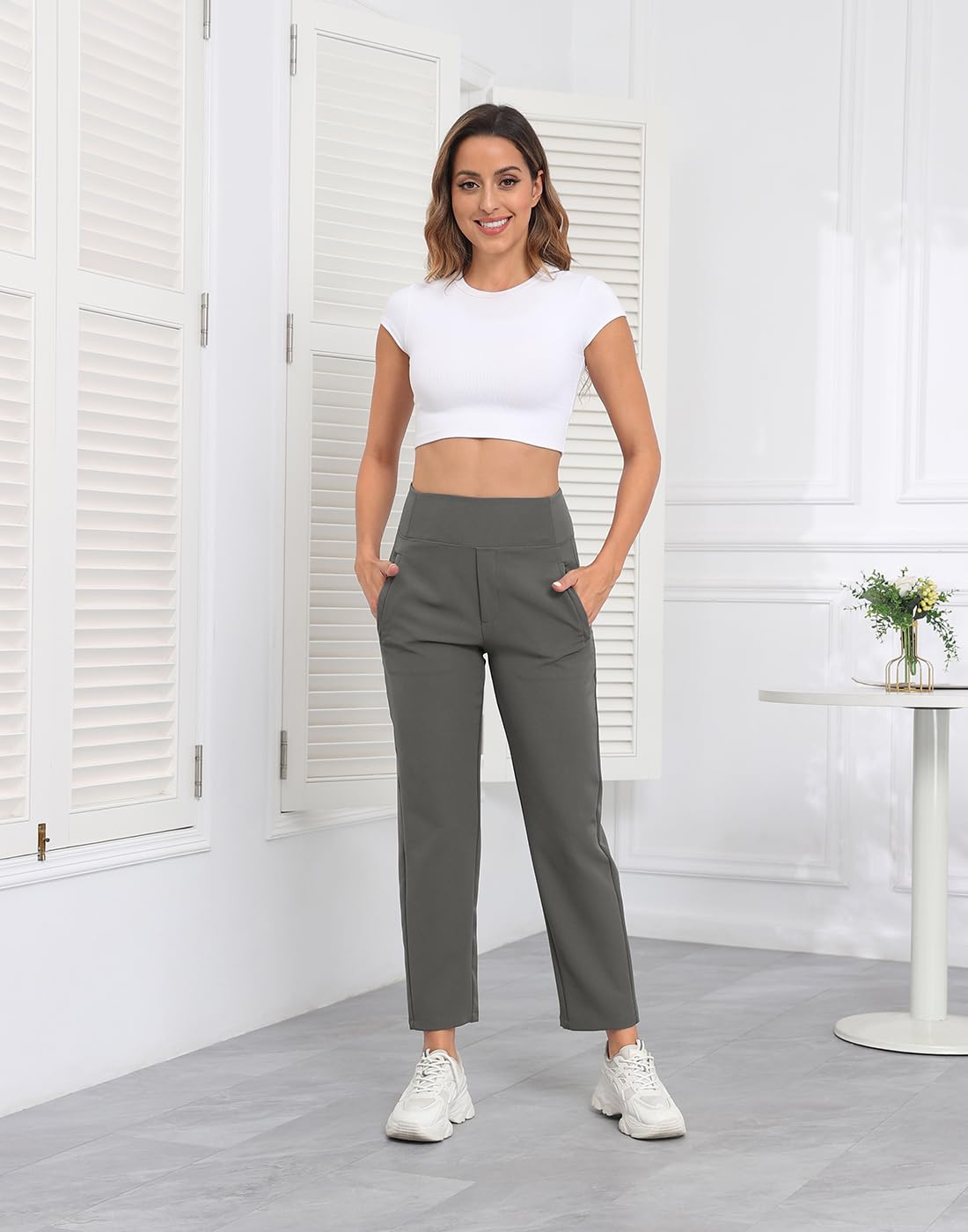 HDE travel pants straight-leg fit showcases versatile office-ready styling