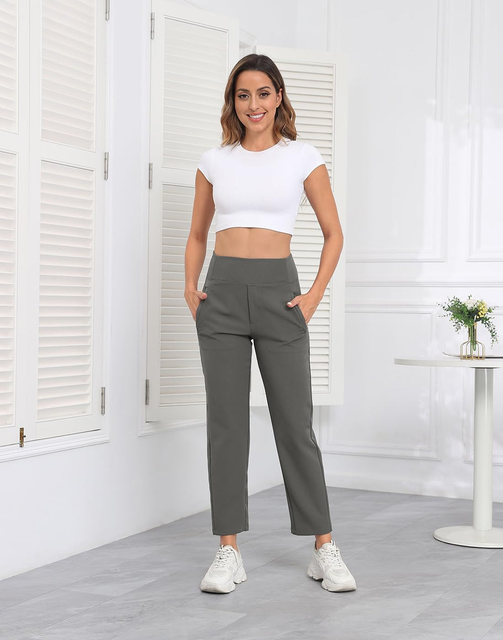 HDE travel pants straight-leg fit showcases versatile office-ready styling