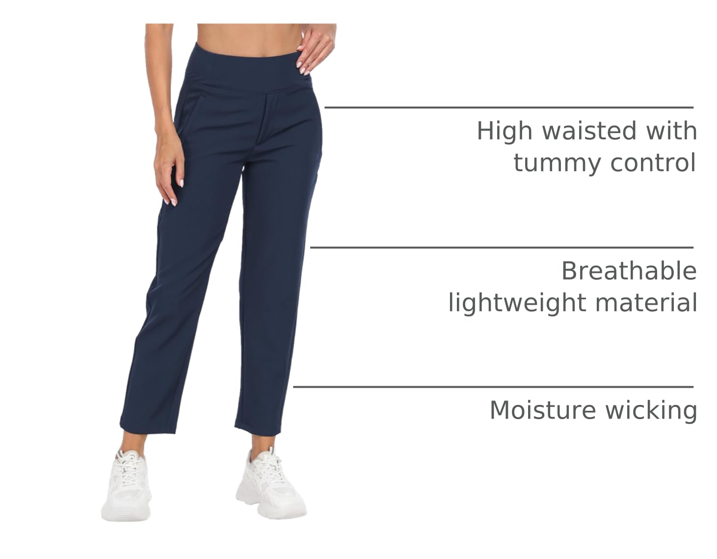 HDE Women's Travel Pants close-up of zipper pockets for on the go