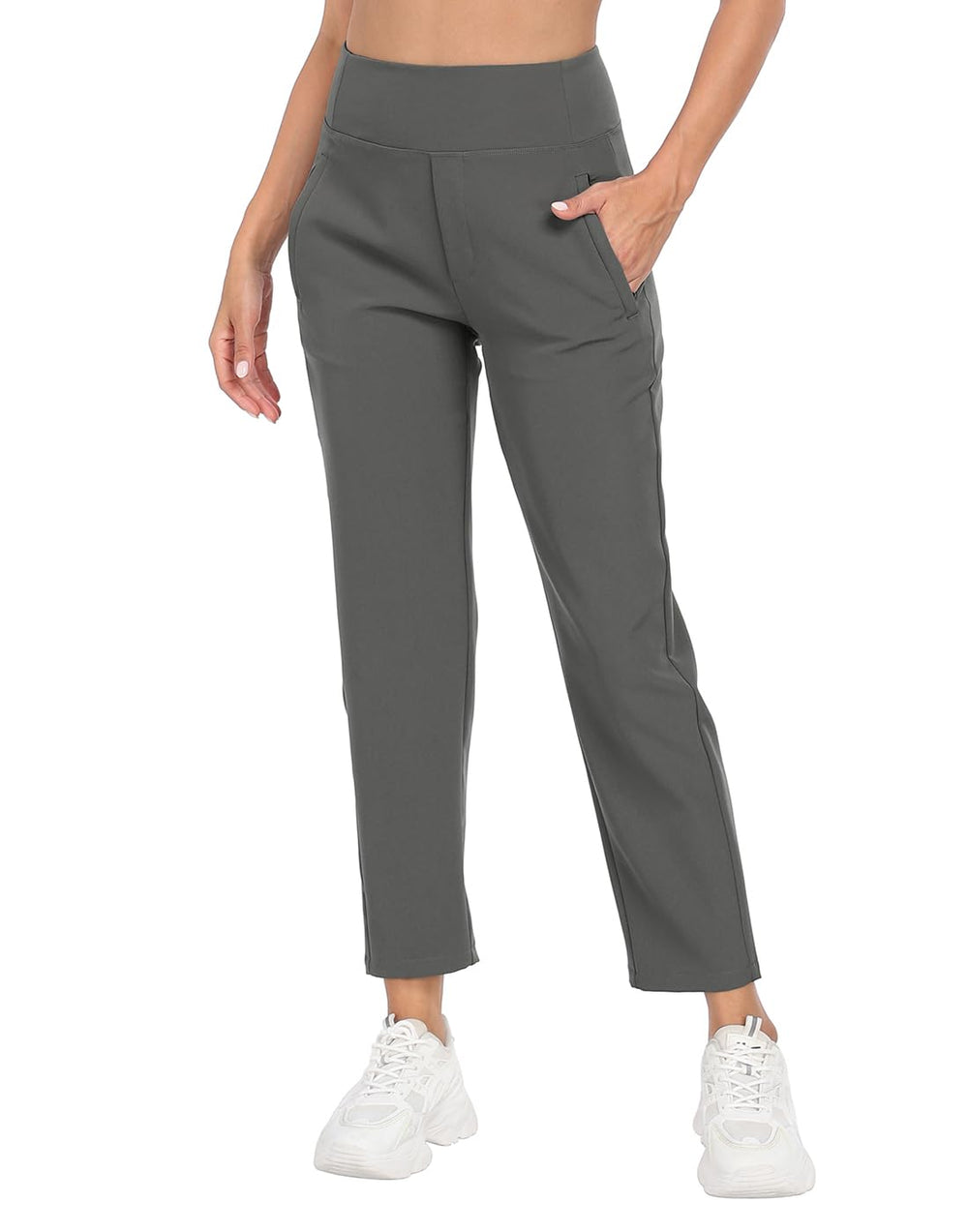 HDE women's travel pants show high waist with pockets for secure everyday wear