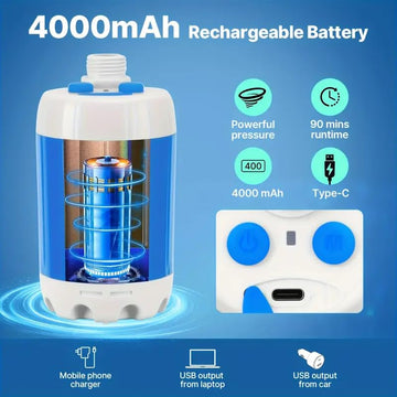 HDView portable camping shower pump battery – long lasting power for extended outdoor showers.