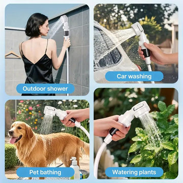 HDView portable camping shower pump in outdoor use – ideal for camping, pet bath, car wash.