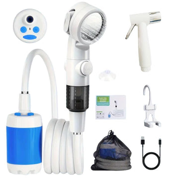 HDView portable camping shower pump package – compact for travel and quick refresh after outdoor adventures.