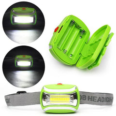 Head COB LED Light with adjustable headband fits securely for hands-free use.