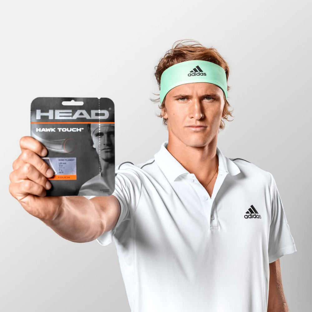 HEAD Hawk Touch 16-1.30mm tennis string in anthracite, close-up shows gauge and texture