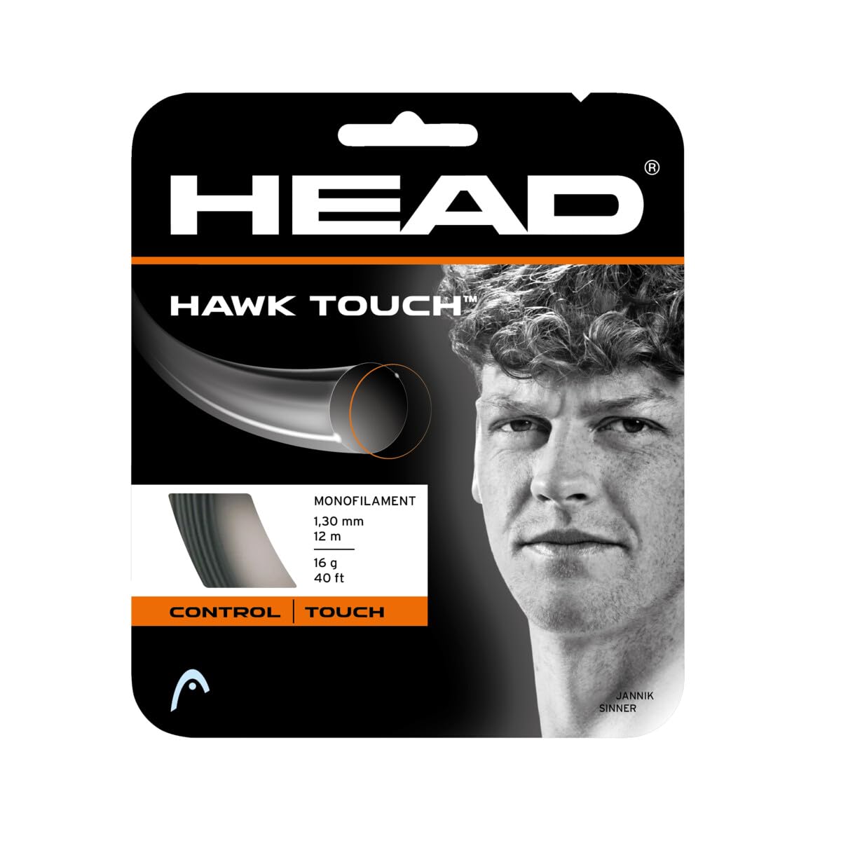 HEAD Hawk Touch 16-1.30mm tennis string in anthracite, package ready for restringing