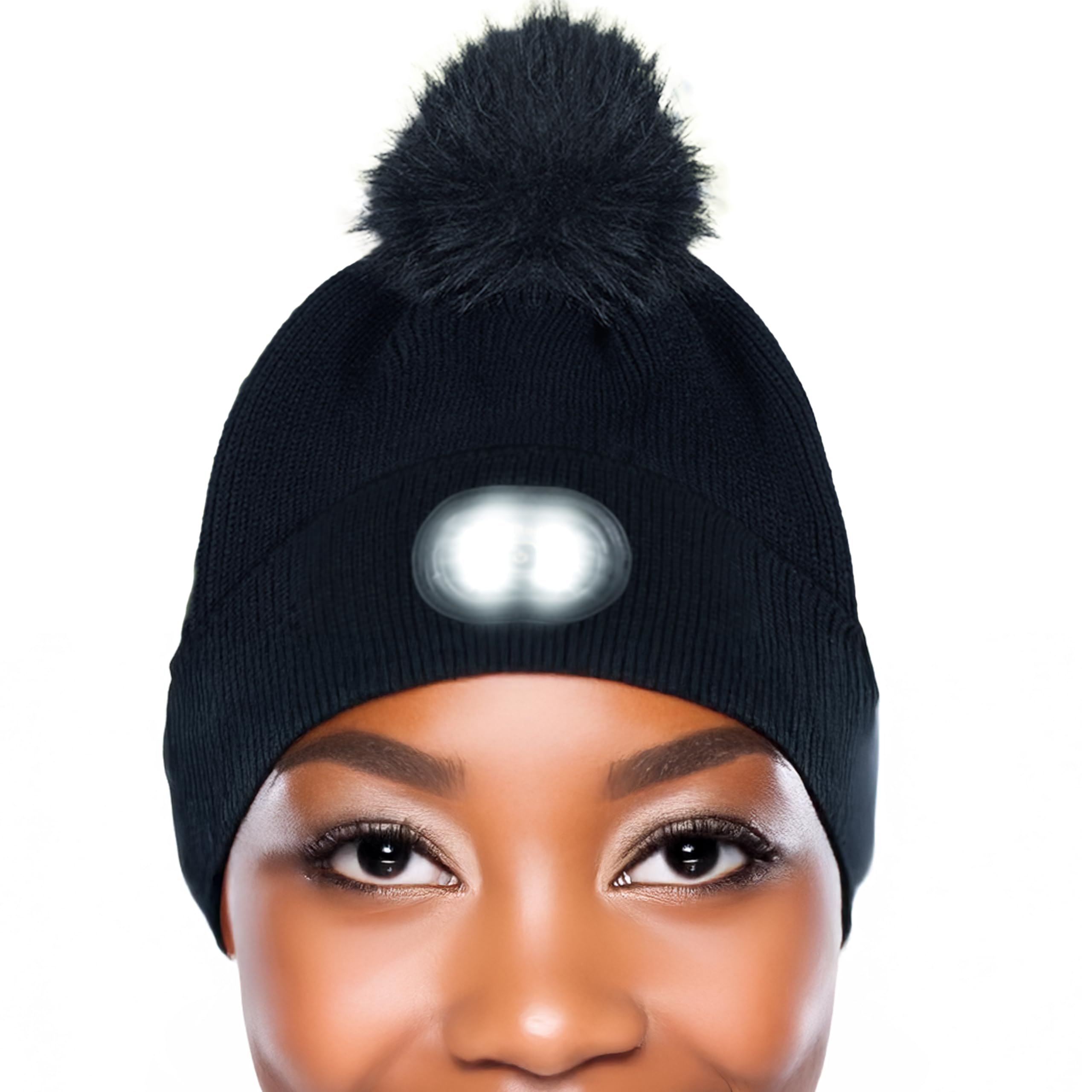 HEAD LIGHTZ beanie with light front view for hands-free night visibility.