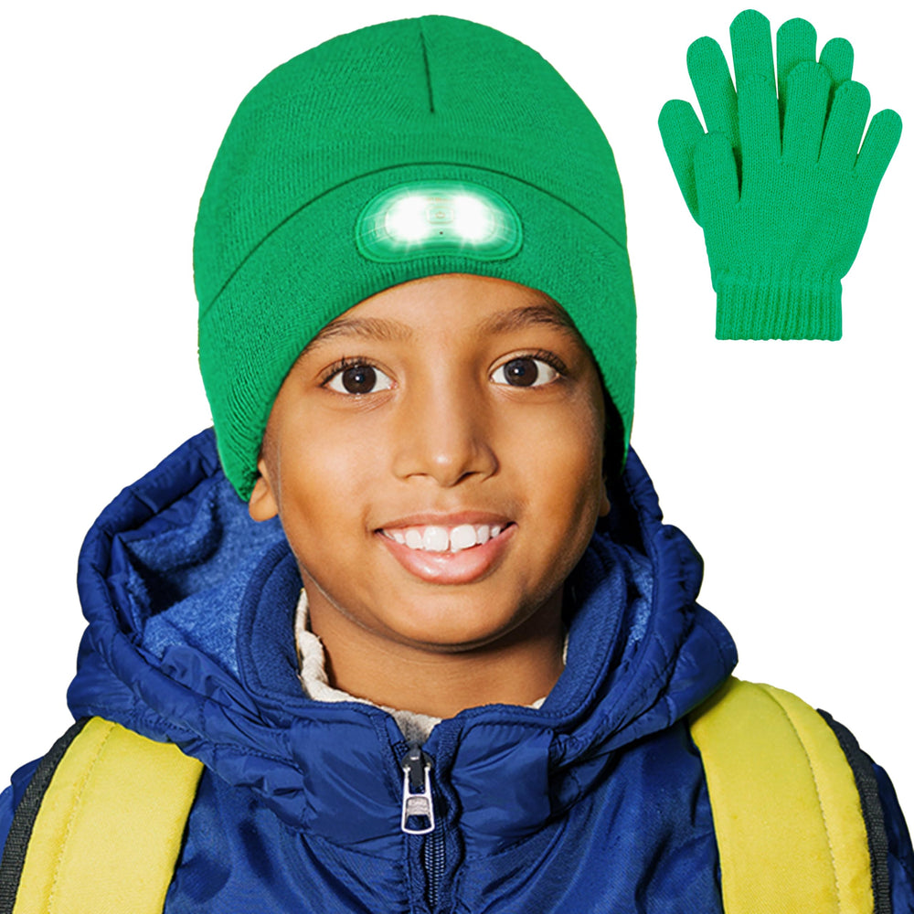 HEAD LIGHTZ kids beanie with built-in LED light for hands-free visibility.