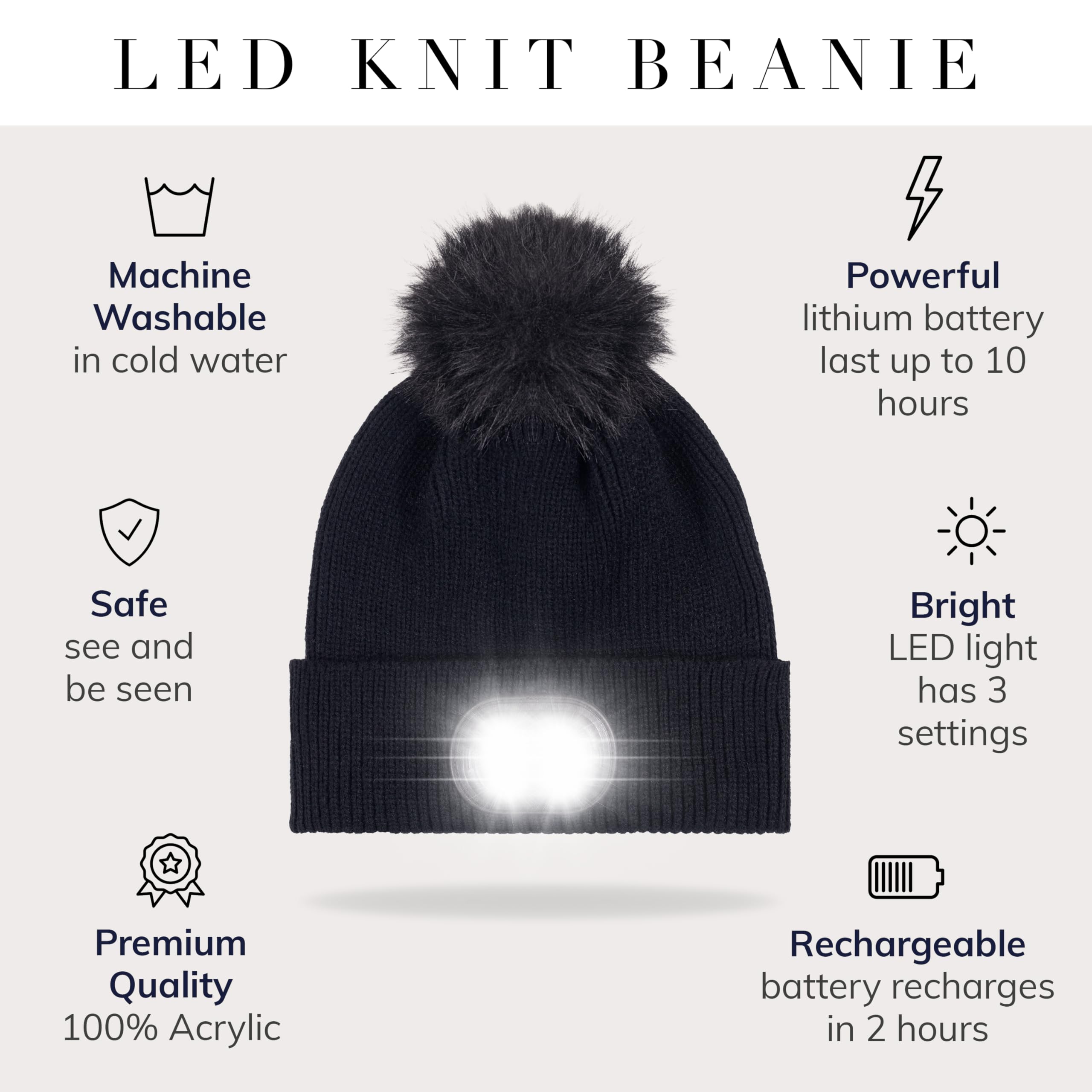 HEAD LIGHTZ unisex knit beanie offers a comfortable, universal fit.