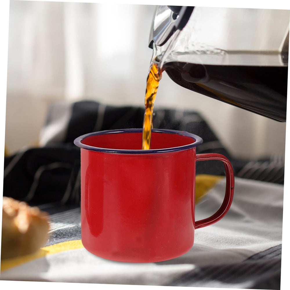 Healifty enamel mug on a desk for a stylish coffee break.