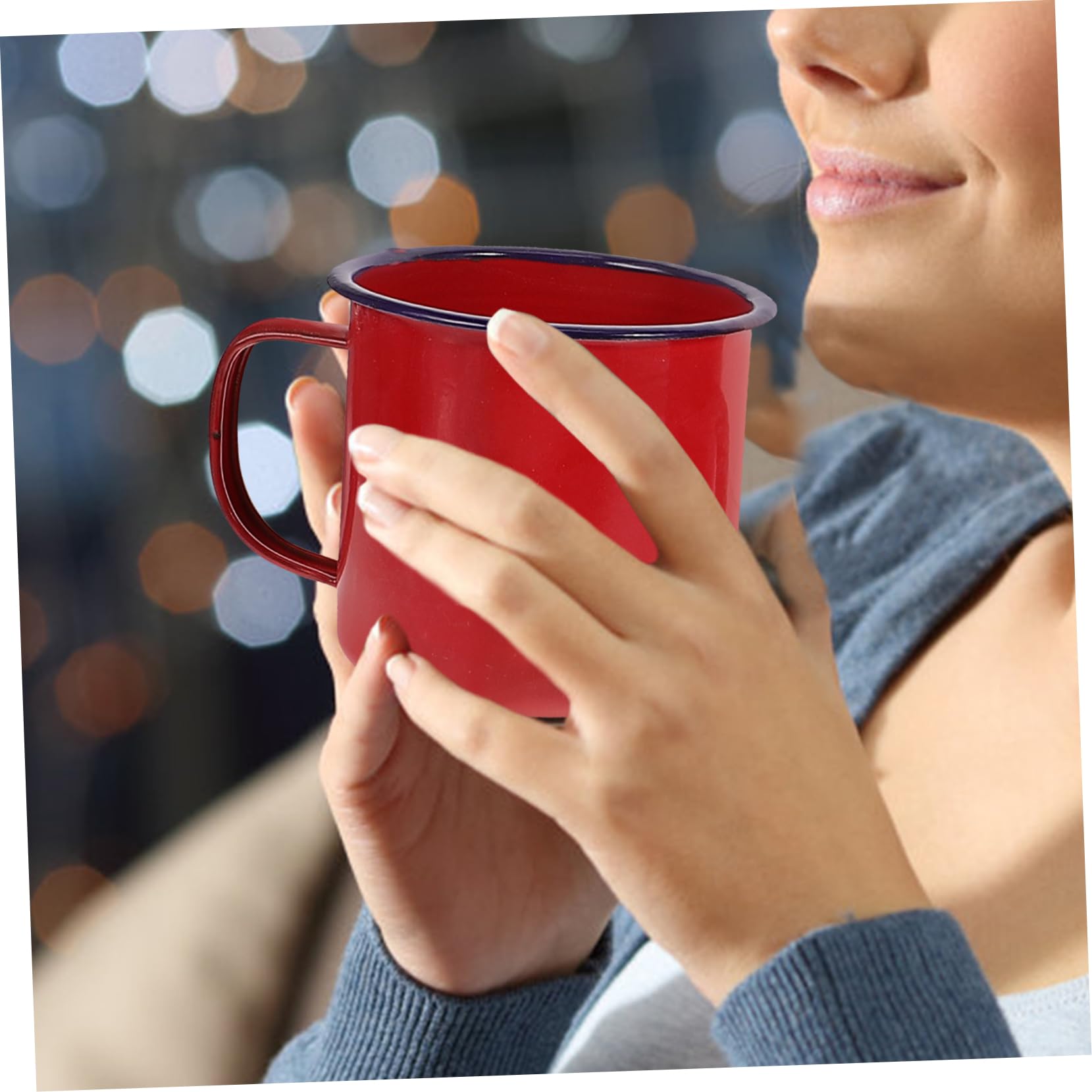 Healifty enamel mug red retro finish adds vintage charm to your kitchen.
