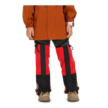 HEARSO leg gaiters in red front view showing adjustable fit for kids