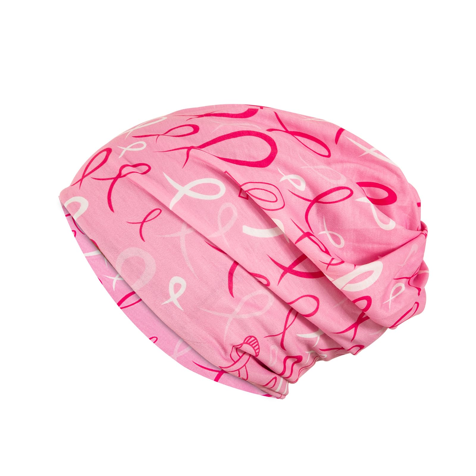 Side view of pink Heart Beanie Chemo Hat