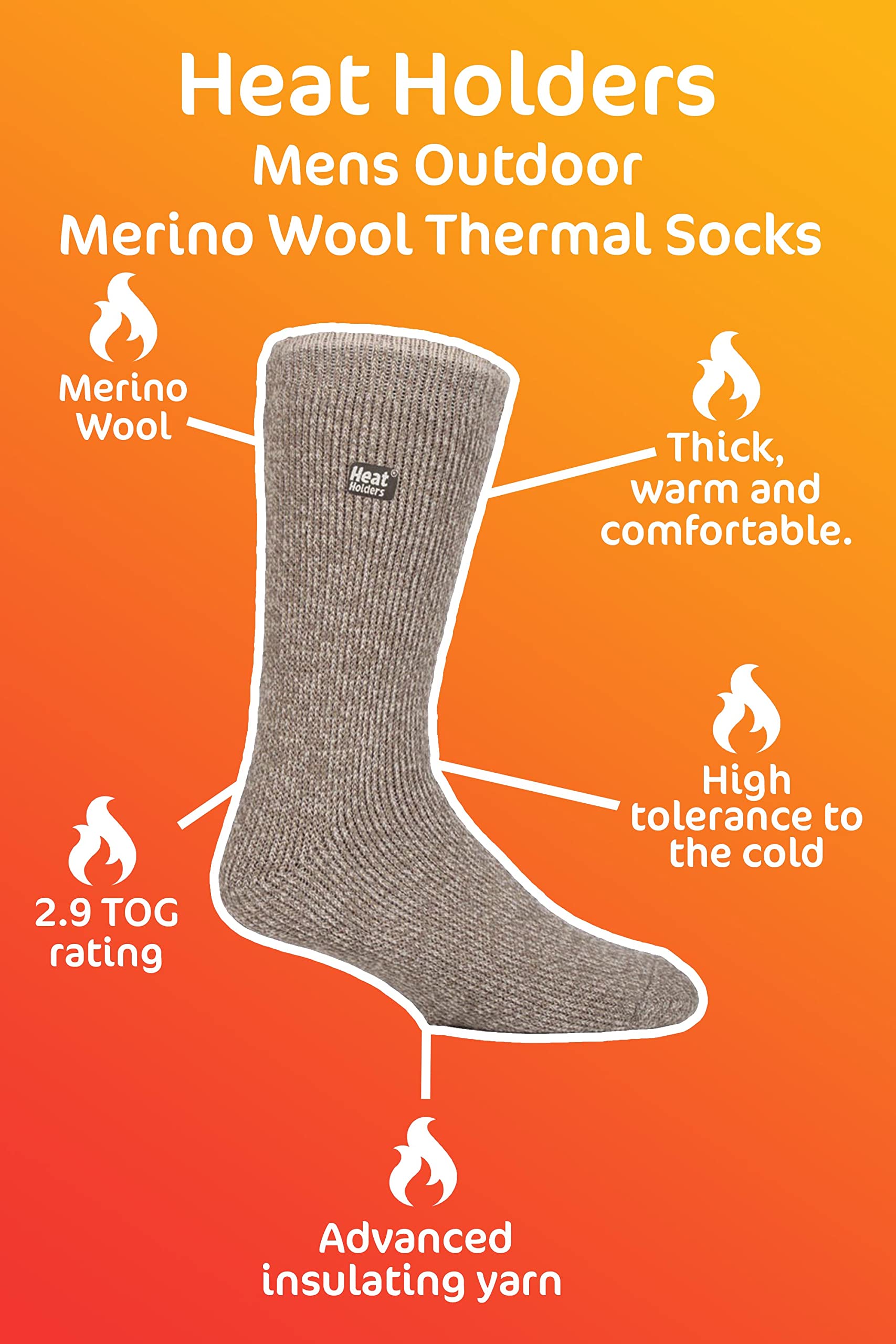 HEAT HOLDERS Merino socks color options illustrate versatile outdoor style.